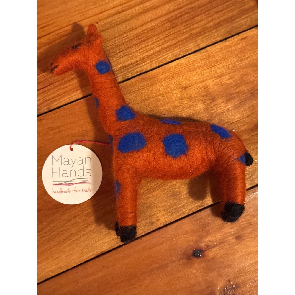 Handmade 100% Wool Giraffe Fair Trade Guatemala Orange Blue 7" Decorative Art